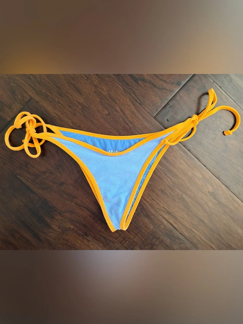 Frankie's Bikinis Light Blue and Yellow Tie-Side Bikini Bottom